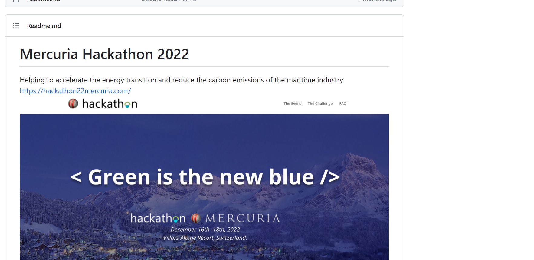 screenshot of gitHub - Mercuria Hackathon readMe